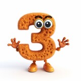 Fototapeta Dinusie - 3D happy funny three number character on white background