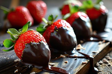 Poster - Close up of dark chocolate dipped strawberries