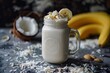 Blend almond milk banana and coconut in a mason jar No dairy