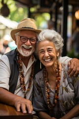 Wall Mural - Elderly couple researching travel deals to plan their dream retirement vacation, Generative AI