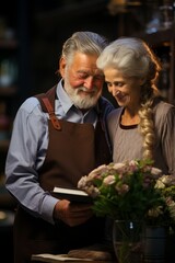 Wall Mural - Elderly husband and wife discussing the benefits of long-term care insurance, Generative AI