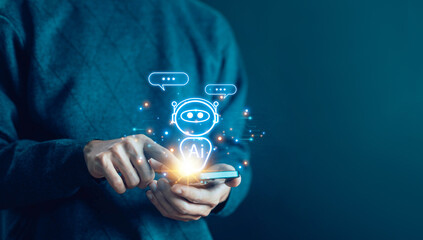 Wall Mural - smart robot conversation, chatbot digital technology generates the information command prompt. conce