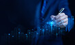 © VRVIRUS - graph chart economic growth business in the stock market, strategy analysis investors to invest. concept of trade forex digital technology online, Buy and sell stocks, rate exchange trader. index fund