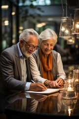 Wall Mural - Retired couple visiting a financial advisor to plan for their estate and future, Generative AI