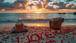 Valentine's Day Beach Romance: Sunset, Rose Petals, and Serenity - Ideal for Romantic Getaways and Intimate Moments, Ai Generated