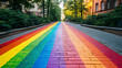 Rainbow painted in colored chalk on a path
