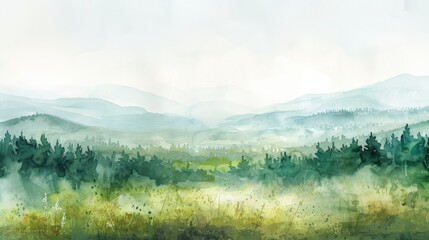 Wall Mural - minimalist watercolor painting of Spring panoramic landscape