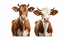 Collage Of Two Cows Isolated On A White Background, Front View