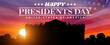 Presidents day. White House silhouette on sunset background. USA flag. 3d illustration
