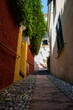 Portofino narrow alley resort town in the Italian Riviera tourism destination in northwestern Liguria Italy