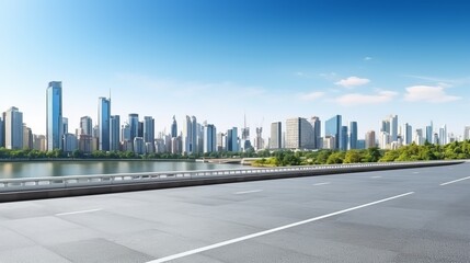 Wall Mural - Asphalt highway road and river with modern city buildings, Panoramic skyline and modern commercial buildings with empty road