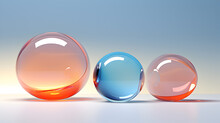 A Pair Of Colorful Glass Balls Sitting On A Table,,
Orange, Green, And Pink Orbeez
