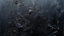 Black Texture Of Oil Paint Strokes On Canvas. Rough, Brutal Strokes. Artistic Background