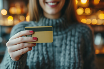 woman holding a credit card