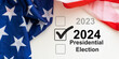 Presidential Election 2024 in United States. Vote day, November 5. US Election campaign. Make your choice. Patriotic american illustration. Poster, card, banner and background