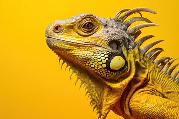 Wall Mural - Colorful reptile on tropical background: A mesmerizing close-up portrait of a beautiful lizard, with exotic scales and a captivating eye, showcasing the intricate details of its reptilian skin and