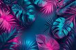 background with tropical leaves and neon light