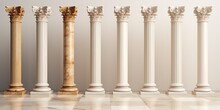 Different Styles Of Classic Antique White Marble Columns Depicted In Illustrations.