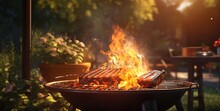 Beef Being Roasted Over A Burning Fire. Generative AI