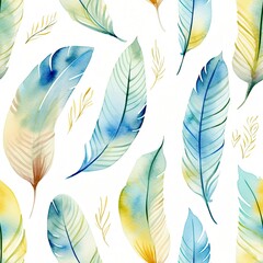  Vibrant Watercolor Painting of Blue and Yellow Feathers