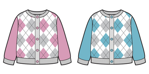 Poster - Baby knit cardigan with diamond pattern. Girls and boys