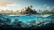 aquarium plants and animals from the underwater marine world. Ecosystem. tire plant Colorful tropical fish. Life on coral reefs.