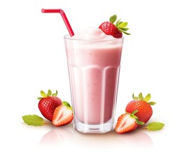 Wall Mural - A glass of strawberry milk with strawberries is decorated on the side. generative AI