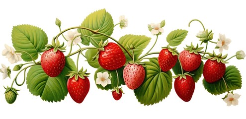 Wall Mural - Illustration of red strawberries on a light brown background. generative AI