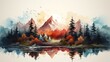 © nataliia_ptashka - Watercolor landscape featuring a mountain view, Misty mountains watercolor background. Beautiful simple painting of mountains.