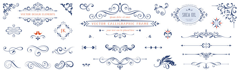 collection of luxury frames, borders and corners with ornate swirls. good for greeting cards, weddin