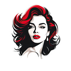 Wall Mural - beautiful sexy hair model in black and white silhouette with red and black hair, logo, hair dresser, haircut, hair dye 