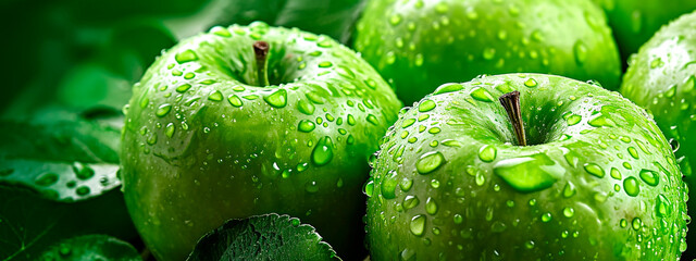 Wall Mural - green apple close-up. Selective focus.