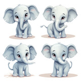 Fototapeta Dziecięca - vector illustration of cute elephant isolated on white background, in different poses
