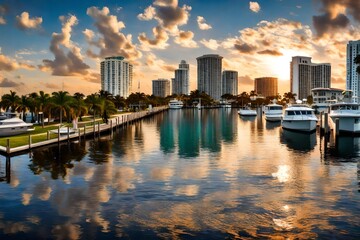 Wall Mural - Town of Hollywood waterfront panoramic view, Florida