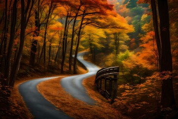 Wall Mural - Blue Ridge Parkway winding through the woods in fall near Asheville, North Carolina