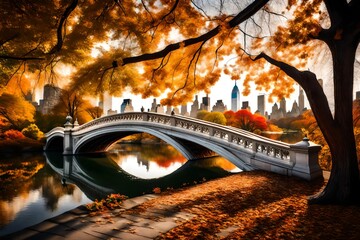 Wall Mural - Bow Bridge in Central Park at New York City during autumn