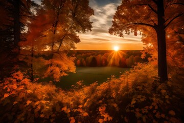 Wall Mural - The sun goes down on a fall day in Wisconsin