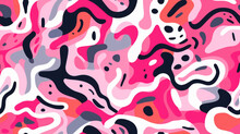 Seamless Pattern Background With Abstract Art Patterns, In The Style Of Squiggly And Waving Lines, Dark White And Pink Colors , Immersive And Playful Doodles