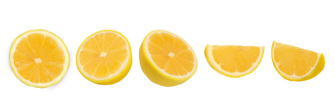 Lemon set cut in half on transparent background 