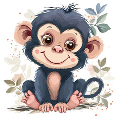 Wall Mural - cute baby monkey illustration for kids nursery room