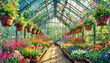 flower bed in the greenhouse in the spring, art design