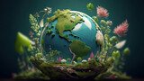 Fototapeta Natura - globe earth World environment day, earth day, save earth and eco concept. Concept of handmade globe on pastel background.
