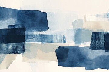 Wall Mural - Modern decor watercolor with tranquil indigo and beige strokes, creating a unique pattern.., blue watercolor background