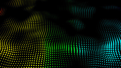 Halftone dots background abstract . Texture multi color dots on black background .Motion modern animation. Dotted animated gradient.