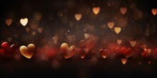 Many Red And Gold Hearts On A Dark Background