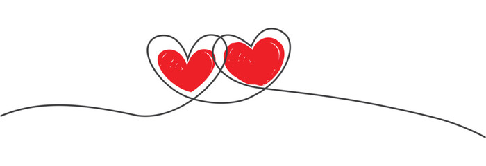 Wall Mural - continuous line heart shape border with painted red heart on white and transparent background. valen