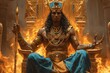 King of the Throne: Egyptian Pharaoh in Gold and Blue Generative AI
