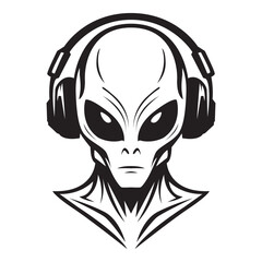 Sticker - alien wearing headphones iconic logo vector illustration