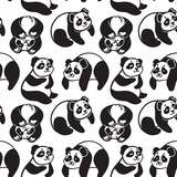 Fototapeta  - Black and white cute cartoon pandas. Seamless pattern in vector