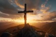 Jesus crucifix against mountain sunset